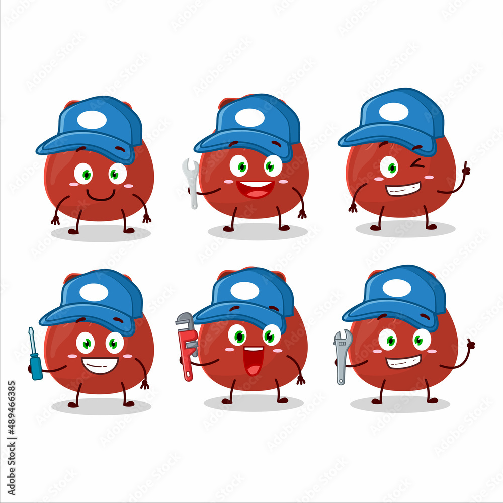 mechanic red bag cute mascot character with pliers mechanic red bag cute mascot character with pliers