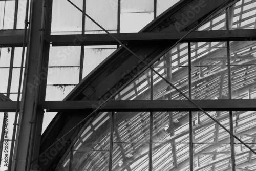Glass conservatory greenhouse; repeated geometric shapes and lines
