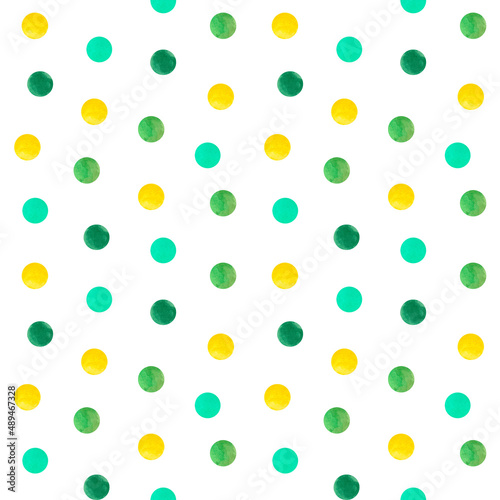 Colorful watercolor round spots, dots. Seamless pattern. 