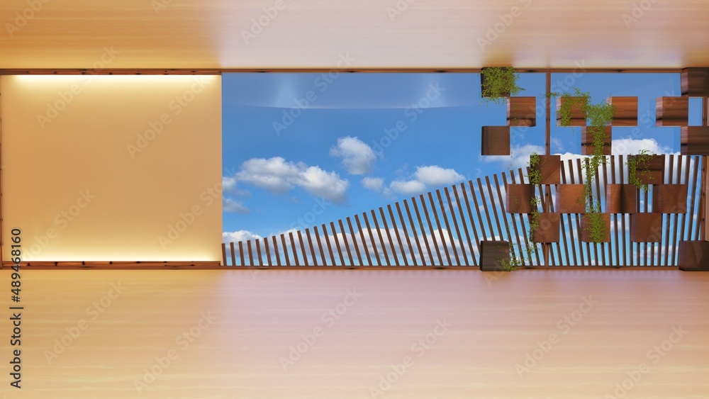 Zoom 背景 明るい木のスタジオ 背景青空 Stock Photo Adobe Stock