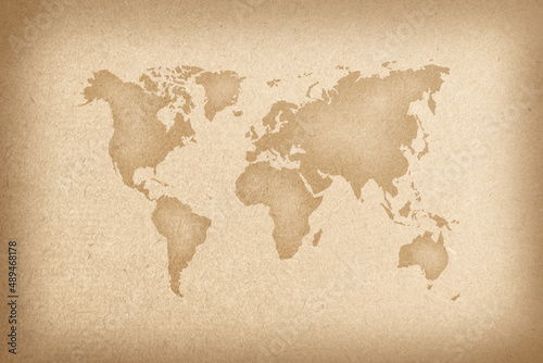 Fototapeta Naklejka Na Ścianę i Meble -  World map on an old paper texture background with space for text wind sea marine navigation. 