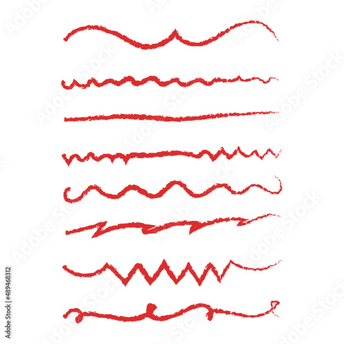 Handmade Collection Set Of Red Underline Vector . Doodle Style Different Shapes / Illustration