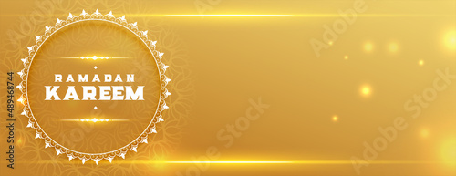 golden ramadan kareem worship banner with shiny sparkles