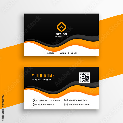 modern business card design with wavy orange yellow abstract shapes