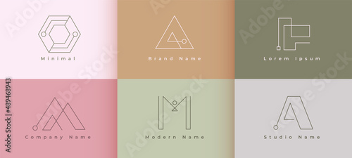 minimal simple logo designs in line style set of six