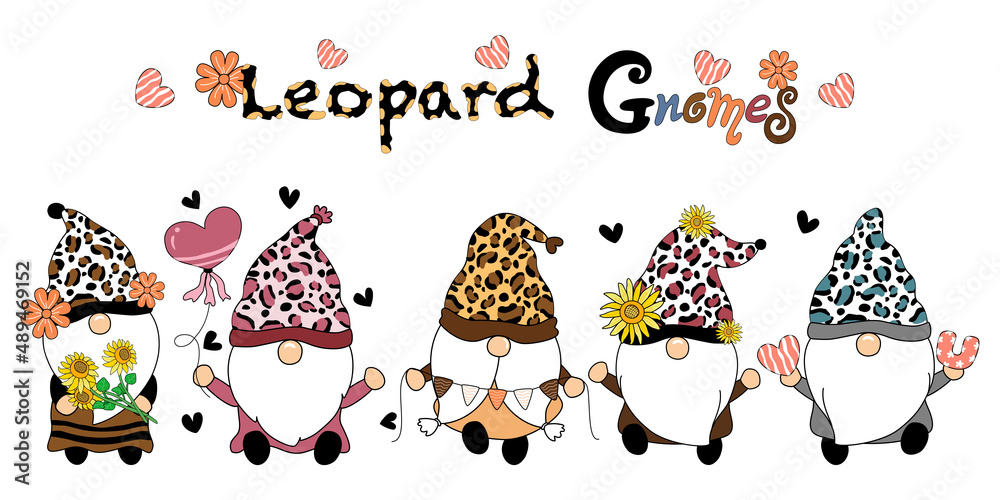 Collection of leopard gnomes designed in doodle style for cards, t-shirt designs, pillow designs, stickers, art for kids, key chains, children's clothing designs, digital prints and more. other Collection of leopard gnomes designed in doodle style for cards, t-shirt designs, pillow designs, stickers, art for kids, key chains, children's clothing designs, digital prints and more. other