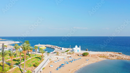 Fototapeta Naklejka Na Ścianę i Meble -  Kalamies beach, Cyprus, beautiful views of Cyprus, Mediterranean Sea, aerial view