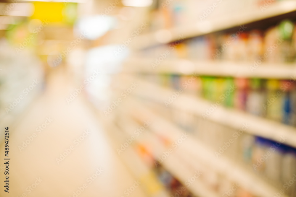 supermarket store aisle interior abstract blurred background