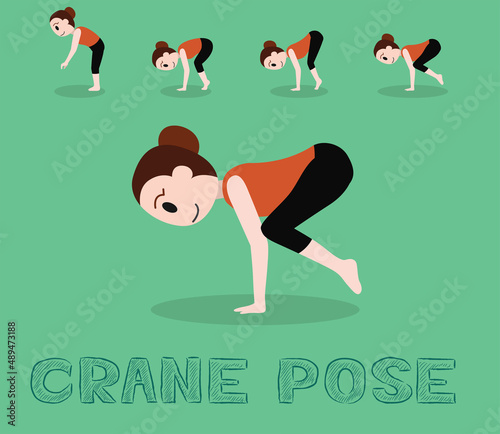 Yoga Tutorial Crane Pose Cute Cartoon Vector Illustration photo