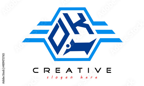 DKI three letter monogram type emblem badge with wings logo vector template. photo
