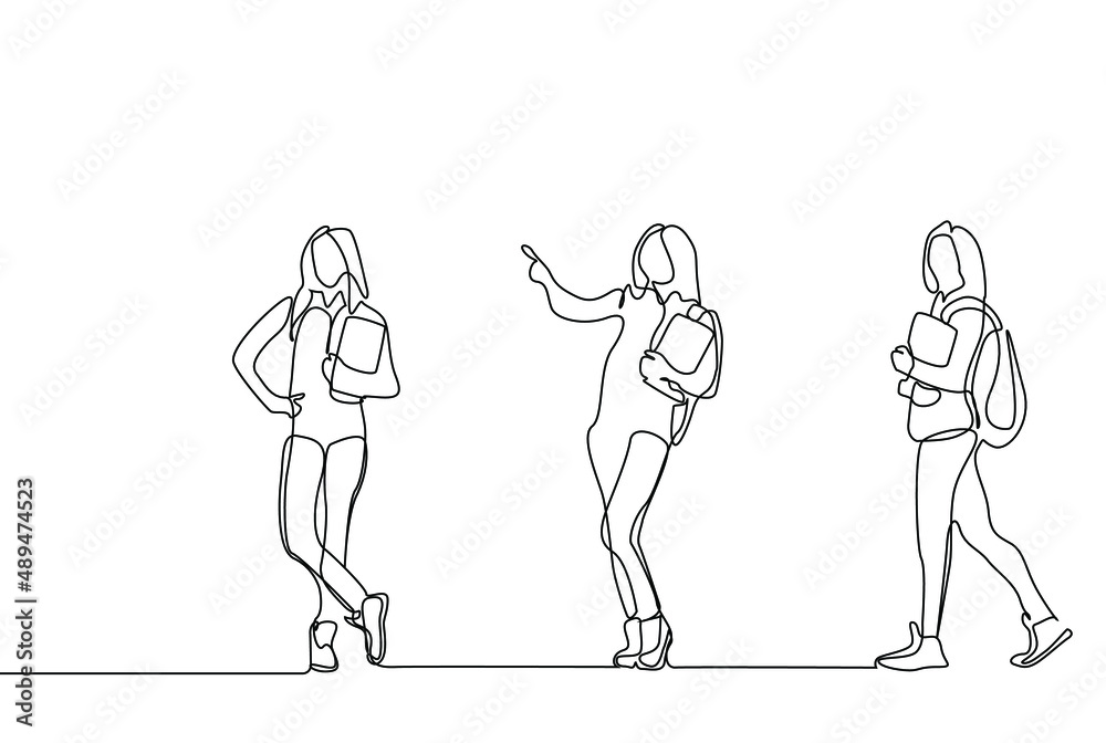 college female student with bag going to school giving different poses