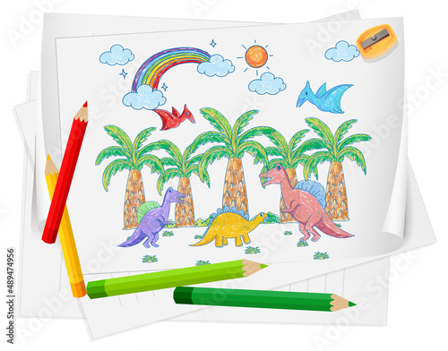 A paper with a doodle sketch design with color and colour pencils