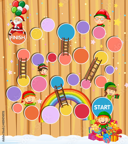 Snake and ladders game template in Christmas theme