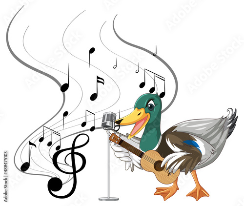 The duck play guitar, ukulele with music note