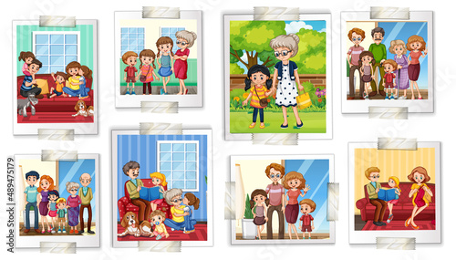 Set of family photos in cartoon style