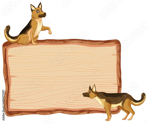 Dog with wooden sign banner
