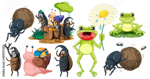 Set of different invertebrate animals in cartoon style