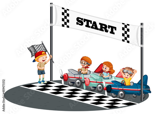 Soapbox derby with children racing car