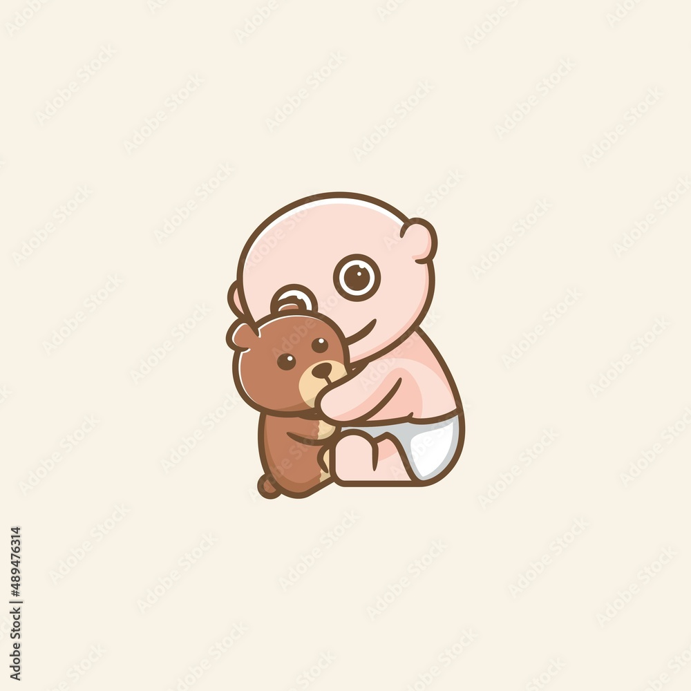 Cute Baby With Teddy Bear Logo Design