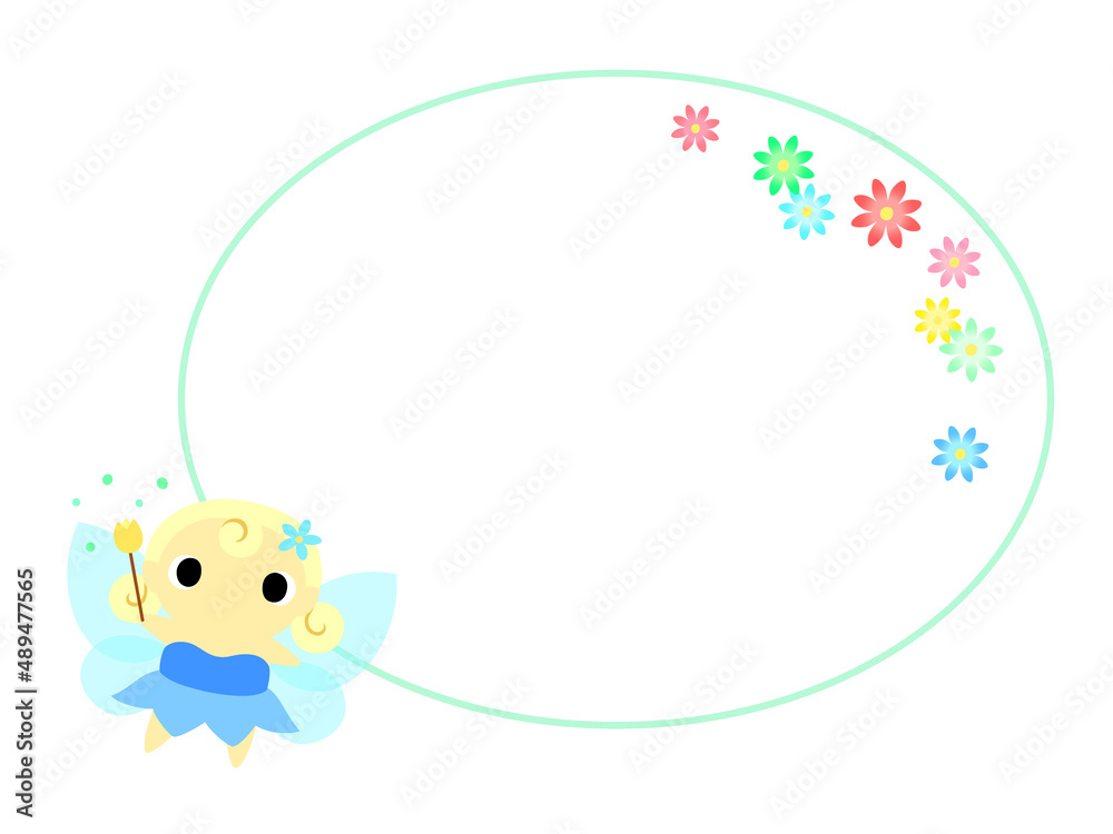 ブルーの妖精アイコン　楕円フレーム＋花の装飾付