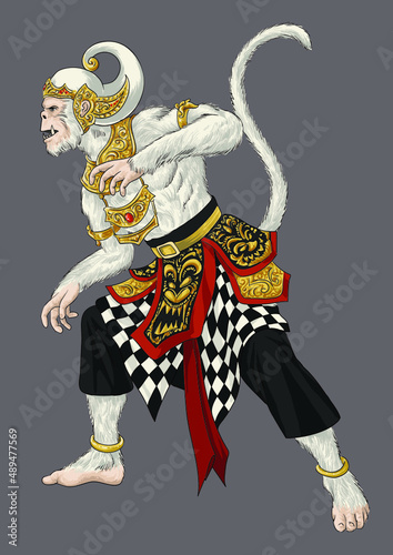 Drawing Hanoman, Ramayana puppet character, monkeyking, powerfull,art.illustration, vector photo