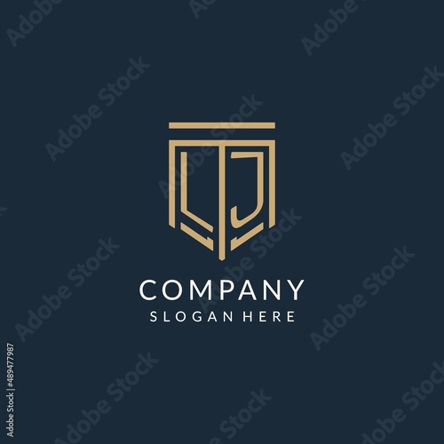 Initial LJ shield logo monoline style, modern and luxury monogram logo design photo