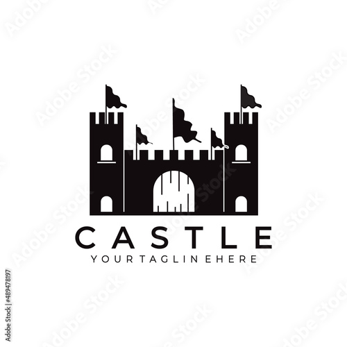 castle logo line art vector illustration design minimalist modern. architecture creative outdoor nature monoline outline linear simple building construction kingdom royal empire