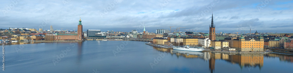Panorama of the central part of modern Stockholm on a March day