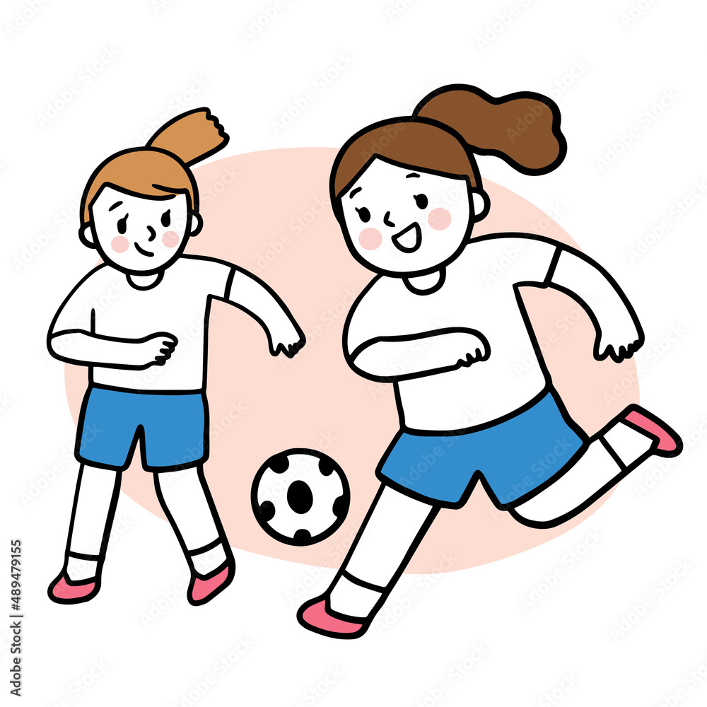 Cartoon cute education, Girls playing soccer vector. Stock Vector