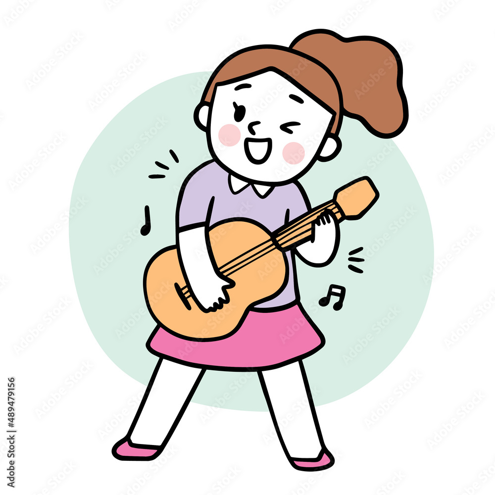 Cartoon cute education, Girl playing guitar vector. Cartoon cute education, Girl playing guitar vector.