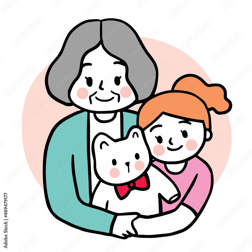Cartoon cute elderly woman hug girl and bear doll vector. Cartoon cute elderly woman hug girl and bear doll vector.