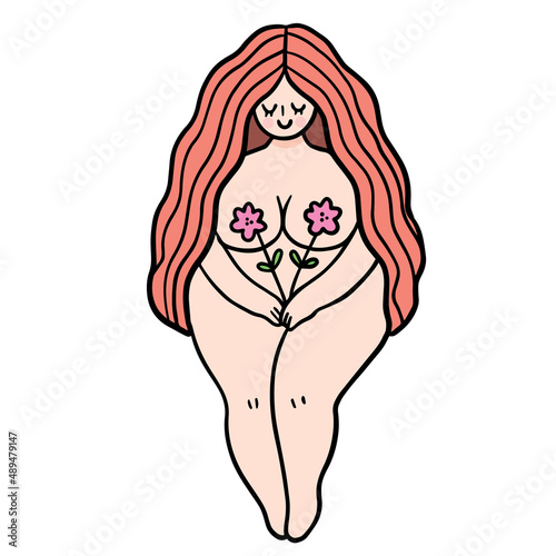 Cartoon cute chubby woman vector.