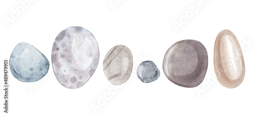 Watercolor hand drawn abstract rocks art set with illustration of pebble stones isolated on white background. Abstract geometric shapes. SPA concept collection