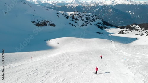Wallpaper Mural Aerial drone footage of skiers and snowboarders on Whistler mountain, BC, ski hill, winter sport, Canada. 4K 24FPS. Torontodigital.ca