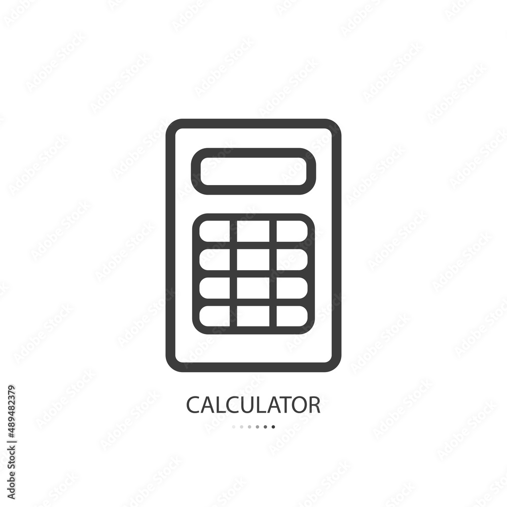 Black line icon of calculator isolated on white background. Vector illustration. Black line icon of calculator isolated on white background. Vector illustration.