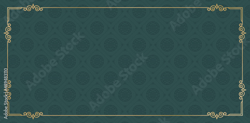 chinese pattern background with golden frame and ornament, applicable for website banner, poster and sign corporate, social media template, oriental menu book restaurant, printing paper wedding invite