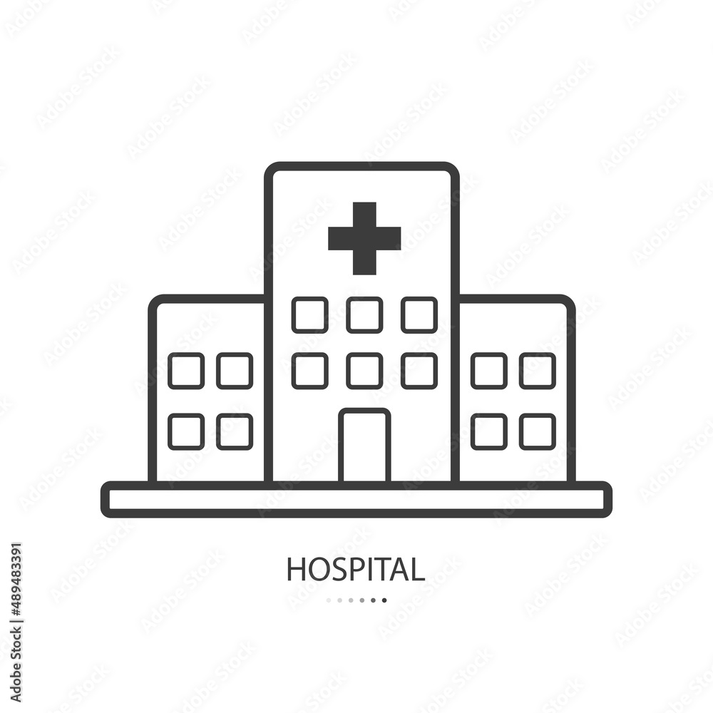 Black line icon of hospital isolated on white background. Vector illustration. Black line icon of hospital isolated on white background. Vector illustration.