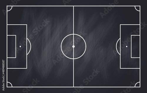 Soccer strategy field, football game tactic chalkboard template. Hand drawn soccer game scheme, learning blackboard, sport plan vector illustration