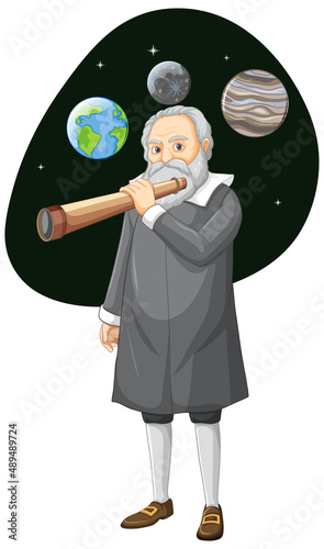 Galileo Galilei cartoon charater on white background