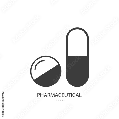 Black line icon of pill isolated on white background. Vector illustration.