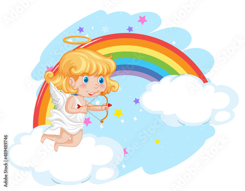 Angel girl on cloud with rainbow