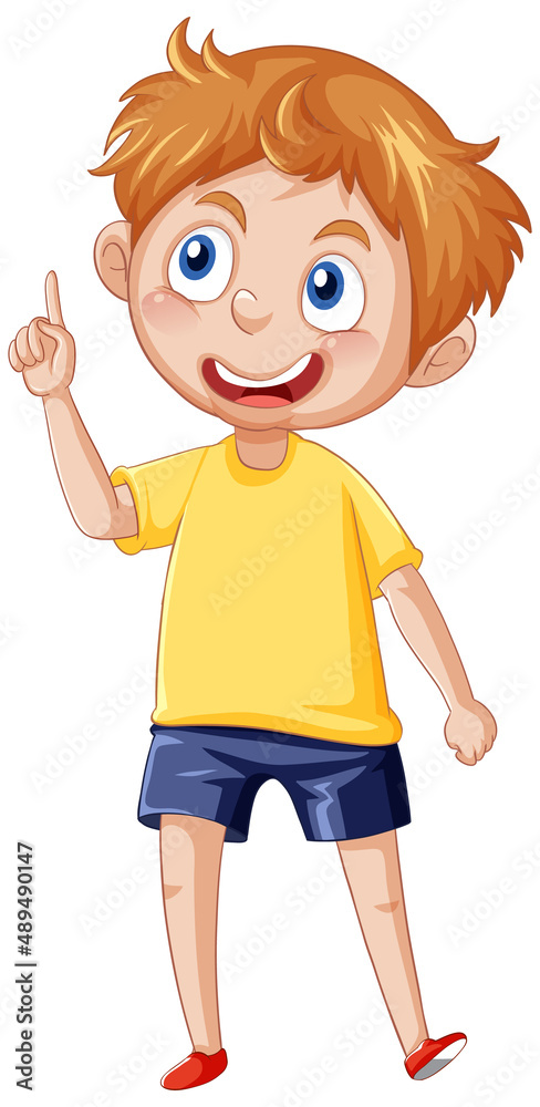 A boy standing on the floor cartoon character on white background A boy standing on the floor cartoon character on white background