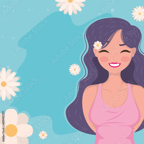 womens day, girl and flowers