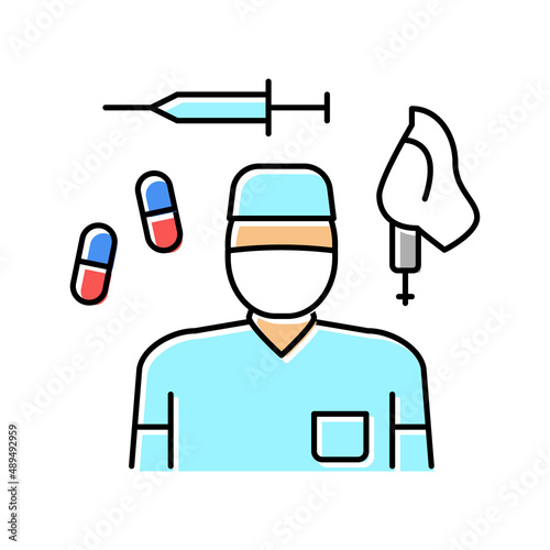 anesthesiologist anesthesia tool and drug color icon vector illustration