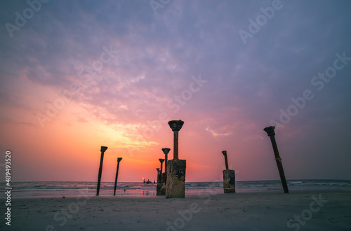 Colourful beach sunset view from Kozhikode beach, Kerala Nature beauty