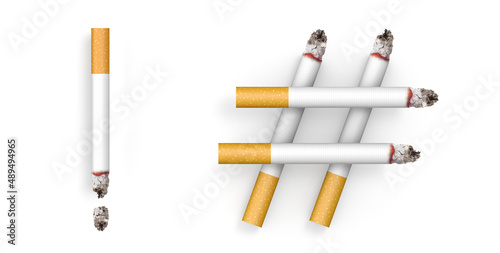 Symbol made from Cigarette isolated on white background. 3d letter. 3d illustration. 