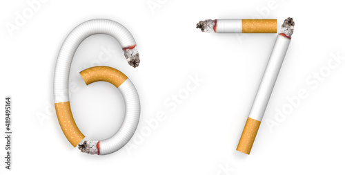 Number made from Cigarette isolated on white background. 3d letter. 3d illustration.	 photo