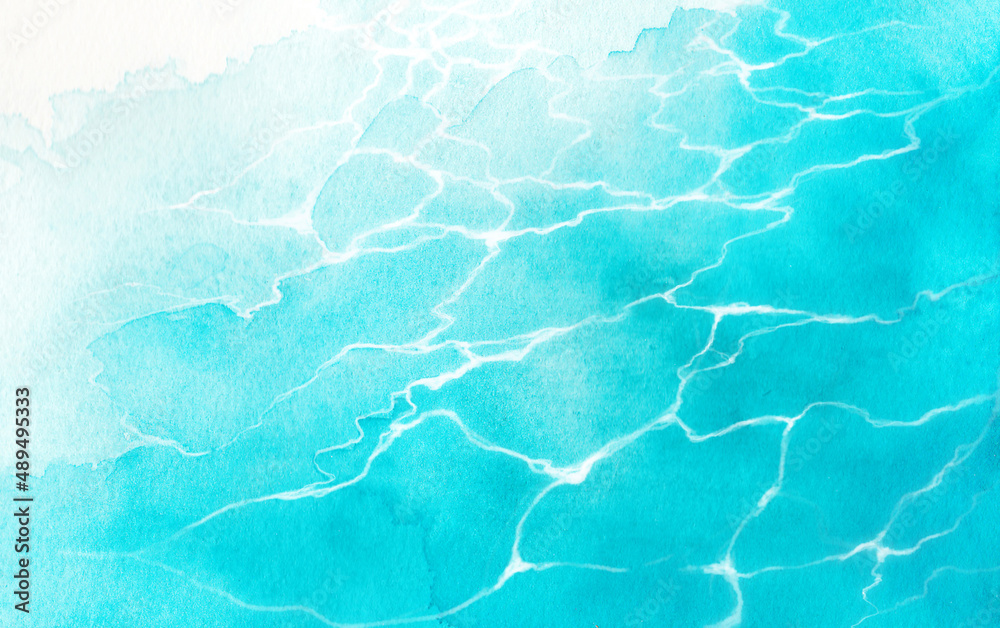 水色の水面の風景イラスト 透明水彩の背景イラスト ターコイズブルー Stock Illustration Adobe Stock