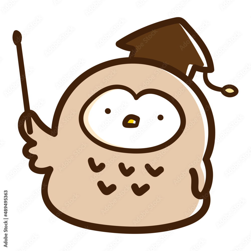 棒を持つ大学教授風のかわいいフクロウのキャラクターの手書きイラスト２ Stock Vektorgrafik Adobe Stock