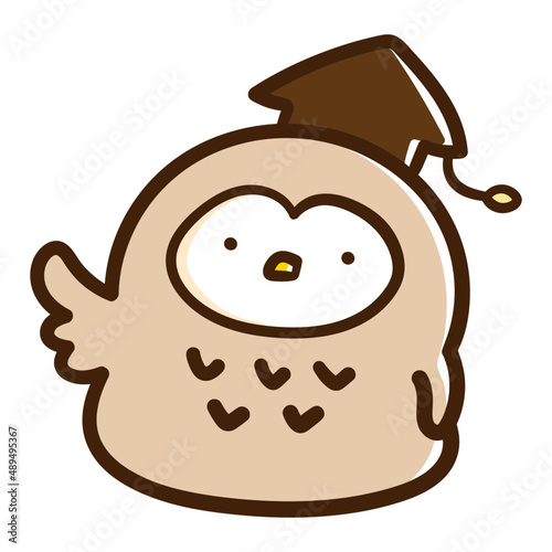 大学教授風のかわいいフクロウのキャラクターの手書きイラスト１